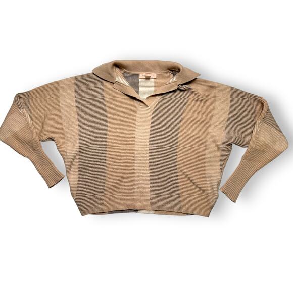 Philosophy Republic Neutral Tonal Stripe Ribbed Polo Sweater Size Medium - Picture 8 of 9